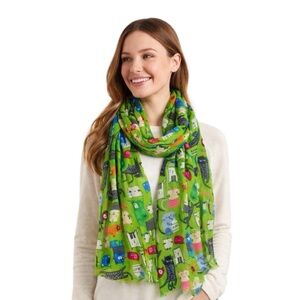 Cute Cat Scarf Green Animal Print Wrap Soft Lightweight 
U